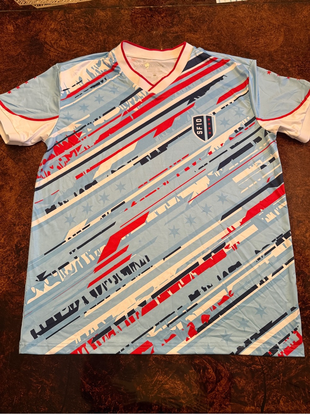 Soccer Jersey with Red & Navy Accents